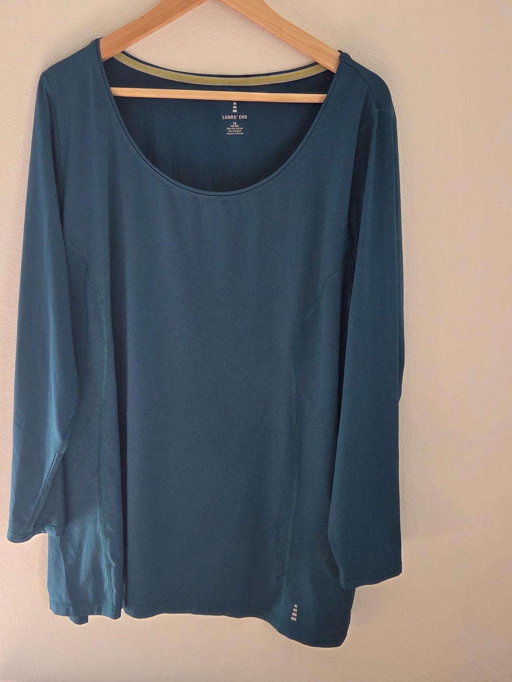 Lands' End Women's Scoop Neck Long-Sleeve Top - Teal Power Performance Plus 1x